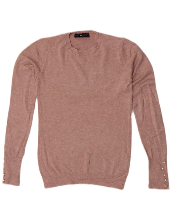 Zara Womens Crew Neck Jumper Sweater UK 8 Small Pink
