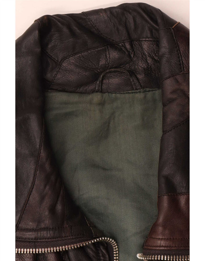 Vintage Womens Leather Jacket UK 20 2XL Black Patchwork