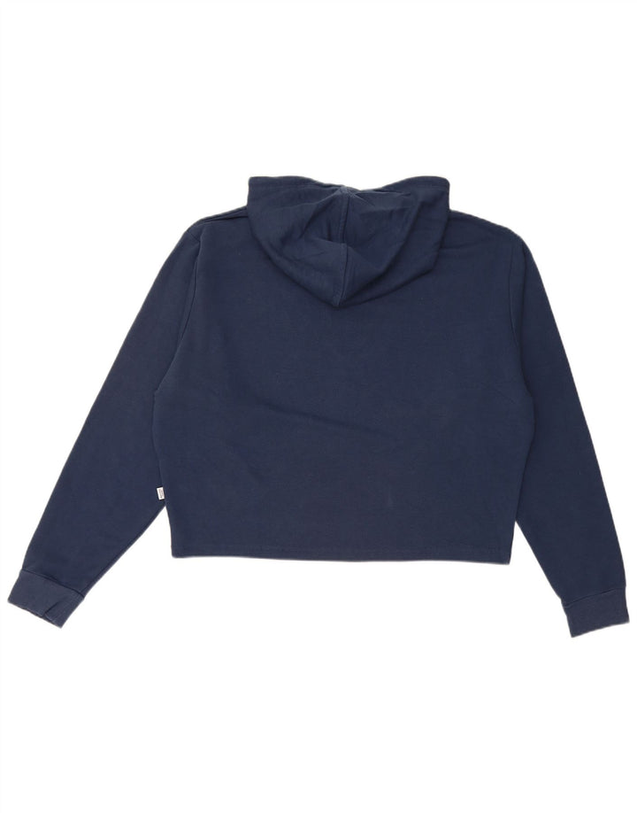 PUMA Womens Oversized Crop Graphic Hoodie Jumper UK 14 Medium Navy Blue