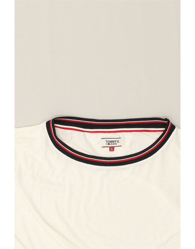 TOMMY HILFIGER Mens T-Shirt Top Large White Viscose | Vintage Tommy Hilfiger | Thrift | Second-Hand Tommy Hilfiger | Used Clothing | Messina Hembry 