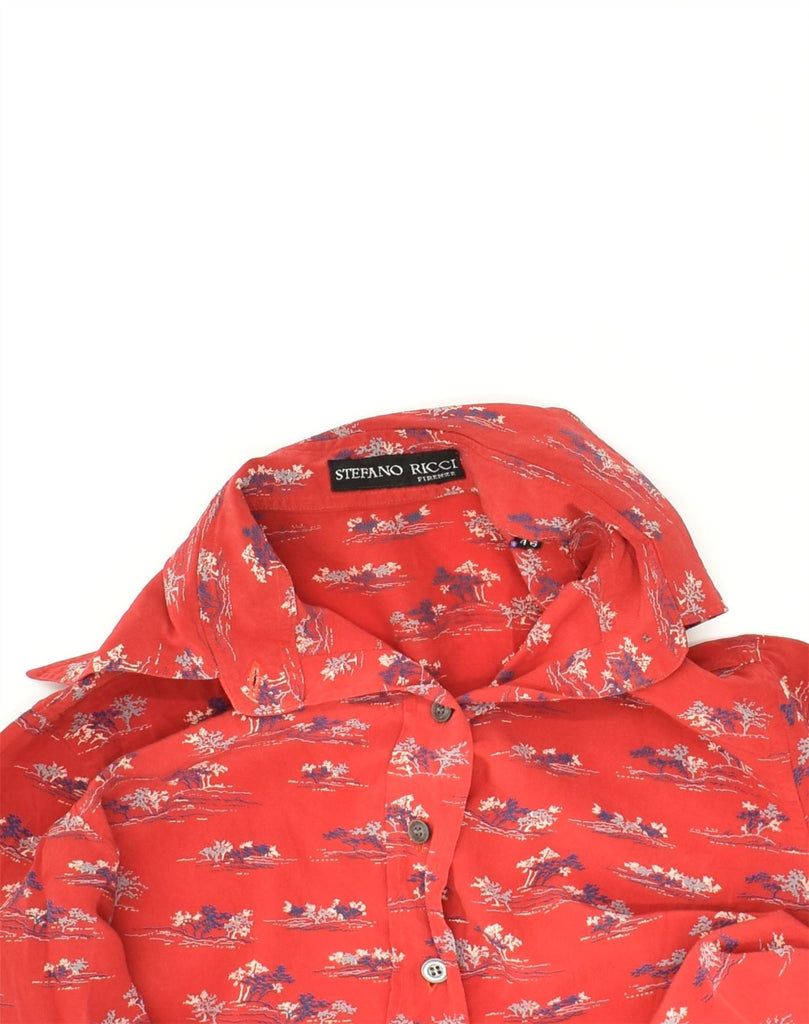 STEFANO RICCI Womens Slim Fit Shirt IT 46 Large Red Floral Rayon | Vintage Stefano Ricci | Thrift | Second-Hand Stefano Ricci | Used Clothing | Messina Hembry 