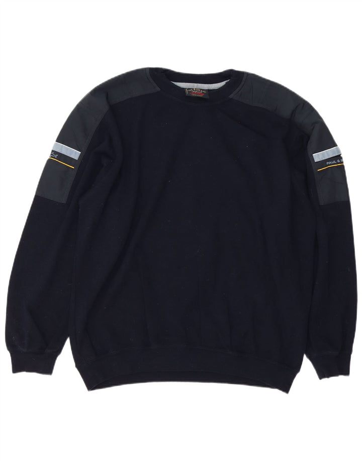 Paul & Shark Mens Crew Neck Jumper Sweater Large Navy Blue Colourblock
