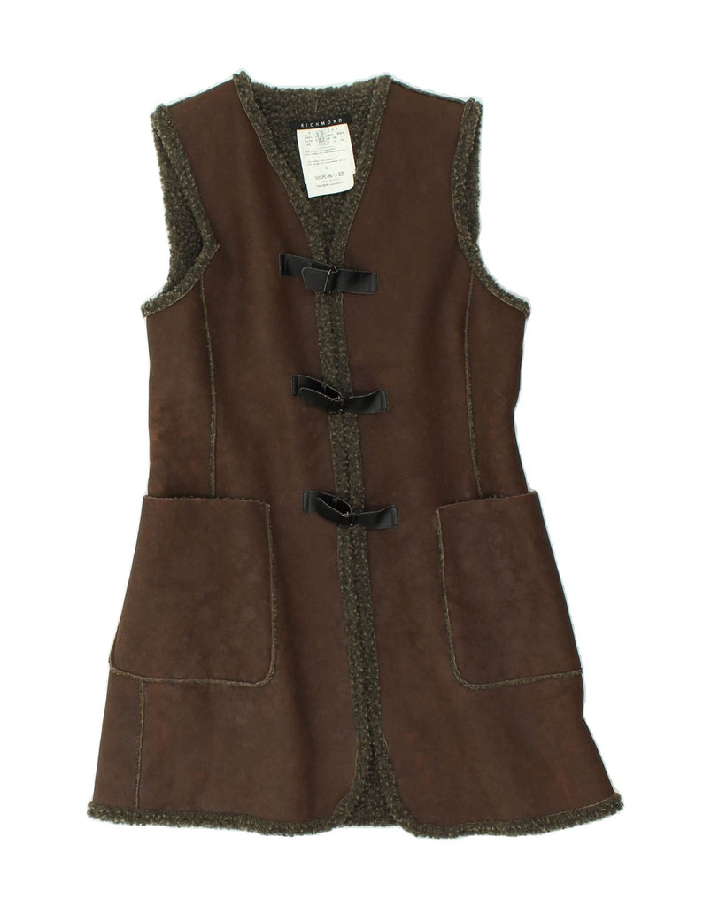 RICHMOND Womens Longline Sherpa Gilet UK 12 Medium  Brown Cotton | Vintage Richmond | Thrift | Second-Hand Richmond | Used Clothing | Messina Hembry 