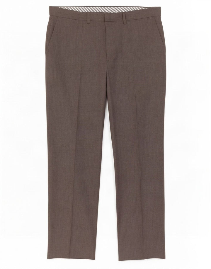 Marks & Spencer Mens Straight Suit Trousers W36 L31 Brown Wool