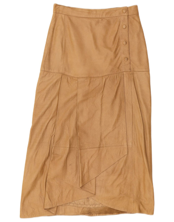 VINTAGE Womens High Waist Leather Skirt IT 42 Medium W26  Brown