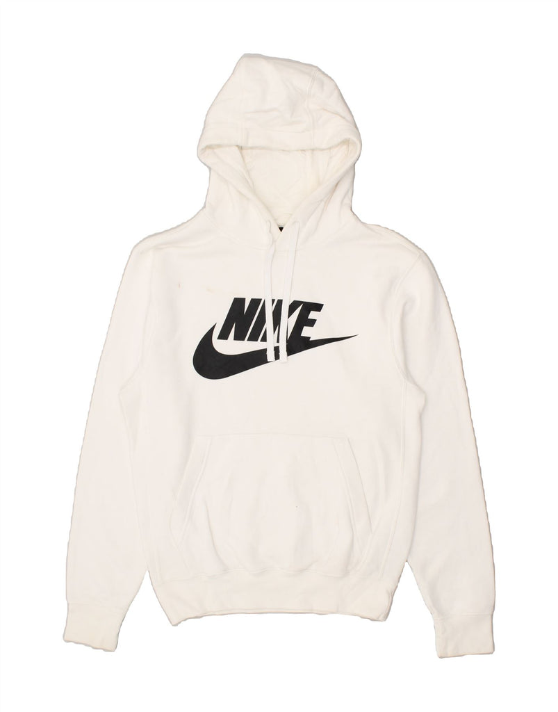 NIKE Womens Graphic Hoodie Jumper UK 6 XS White Cotton | Vintage Nike | Thrift | Second-Hand Nike | Used Clothing | Messina Hembry 