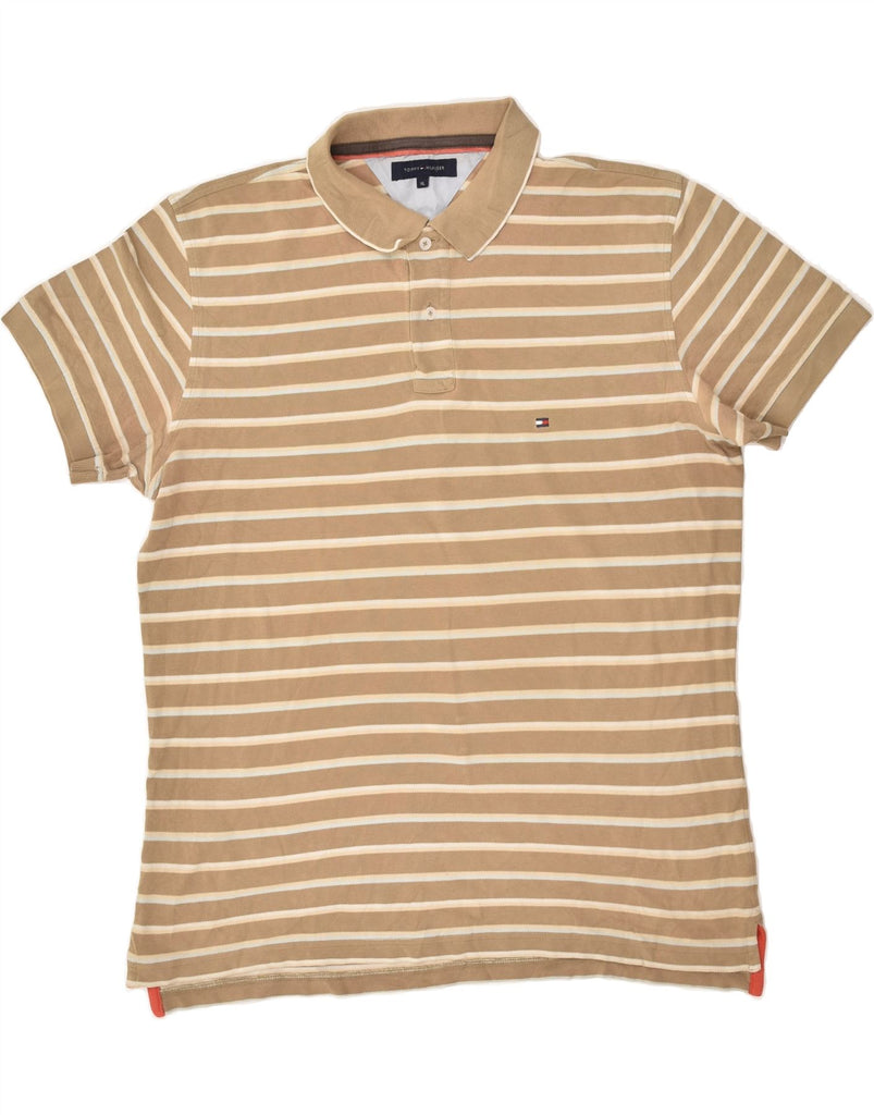 TOMMY HILFIGER Mens Polo Shirt XL Brown Striped Cotton | Vintage Tommy Hilfiger | Thrift | Second-Hand Tommy Hilfiger | Used Clothing | Messina Hembry 