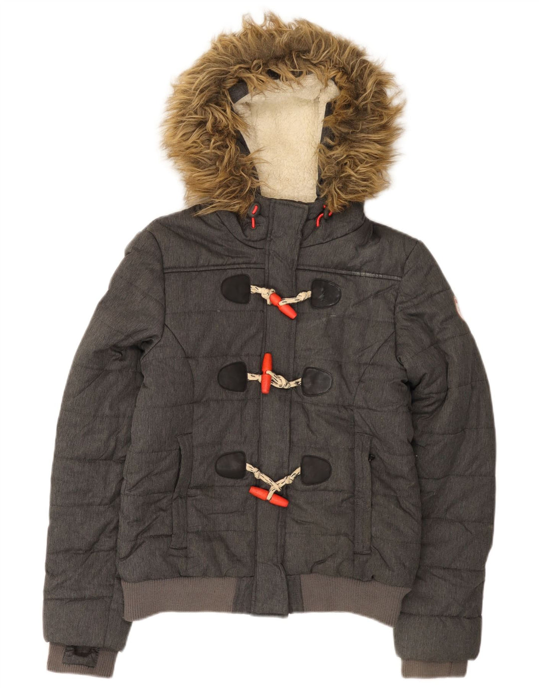 Superdry Womens Hooded Padded Jacket UK 12 Medium Grey Polyester