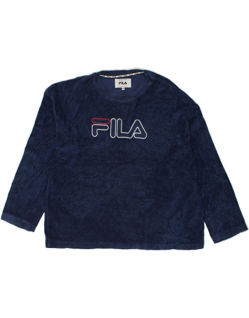 FILA Womens Sweatshirt Jumper UK 14 Medium Navy Blue Polyester | Vintage Fila | Thrift | Second-Hand Fila | Used Clothing | Messina Hembry 