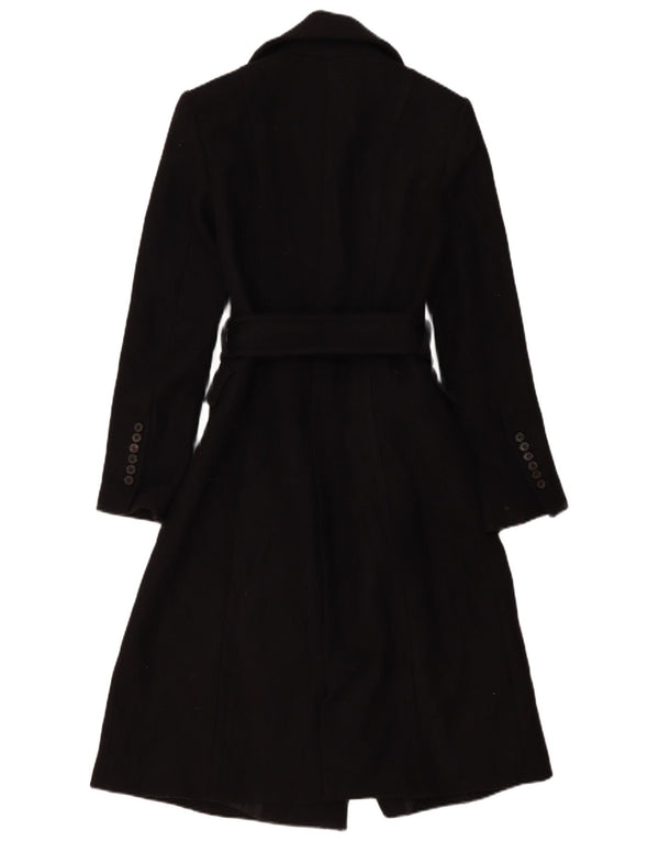 Zara Womens Double Breasted Coat UK 10 Small Black Wool