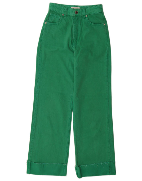 Zara Womens High Waist Wide Leg Jeans EU 32 2XS W22 L29 Green Cotton