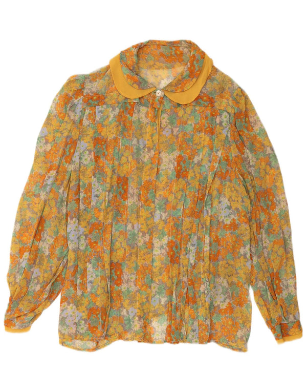 Vintage Womens Shirt Blouse UK 16 Large Yellow Floral
