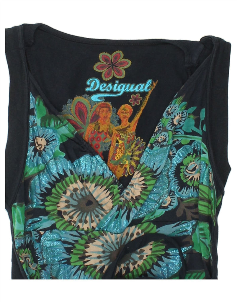 DESIGUAL Womens Sleeveless A-Line Dress UK 8 Small Navy Blue Floral | Vintage Desigual | Thrift | Second-Hand Desigual | Used Clothing | Messina Hembry 