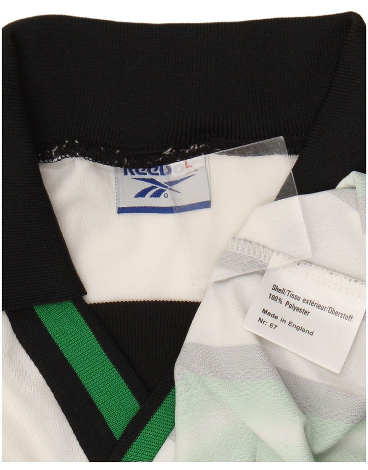 Reebok Mens Graphic Polo Shirt Large Green Striped Polyester
