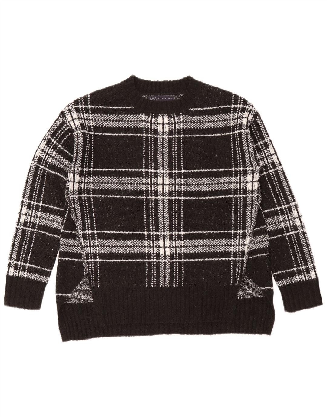 Marks & Spencer Womens Crew Neck Jumper Sweater UK 10 Small Black Check