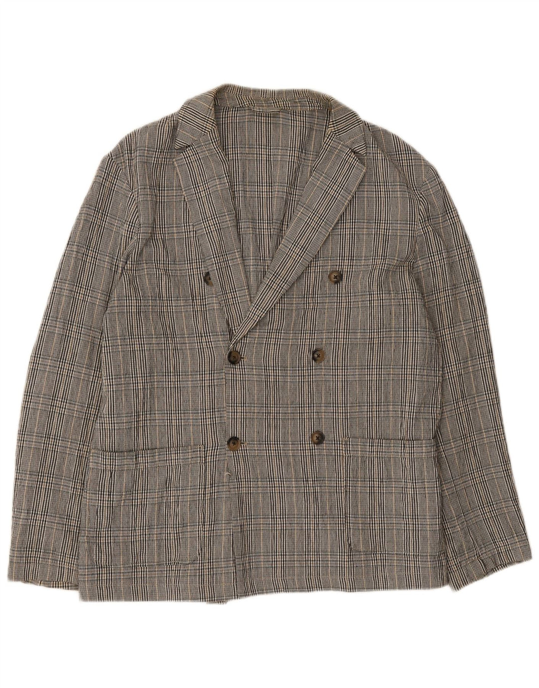 Zara Mens Double Breasted Blazer Jacket UK 40 Large Grey Plaid