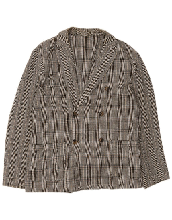 Zara Mens Double Breasted Blazer Jacket UK 40 Large Grey Plaid