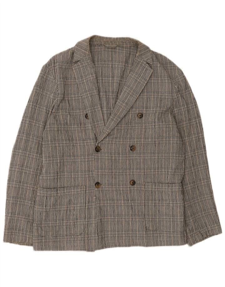 Zara Mens Double Breasted Blazer Jacket UK 40 Large Grey Plaid