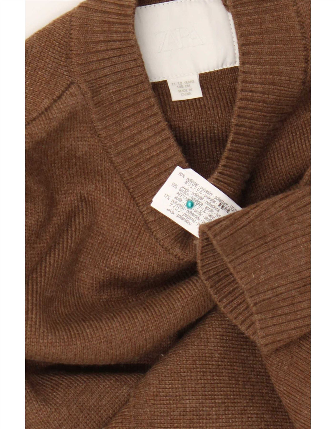 Zara Girls Crew Neck Jumper Sweater 11-12 Years Brown Polyester