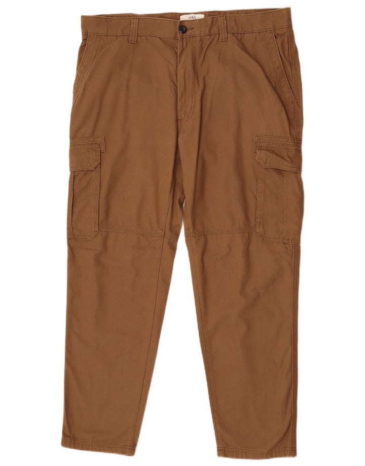 Marks & Spencer Mens Slim Fit Cargo Trousers W38 L29 Brown Cotton