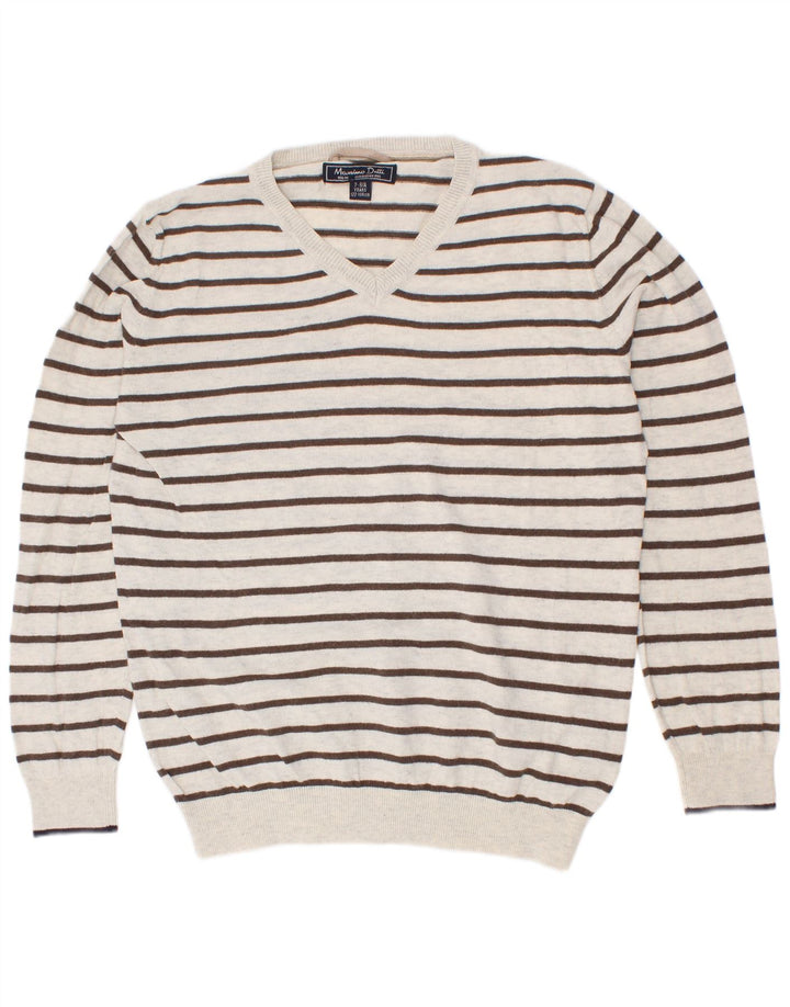 Massimo Dutti Boys V-Neck Jumper Sweater 7-8 Years White Striped Cotton