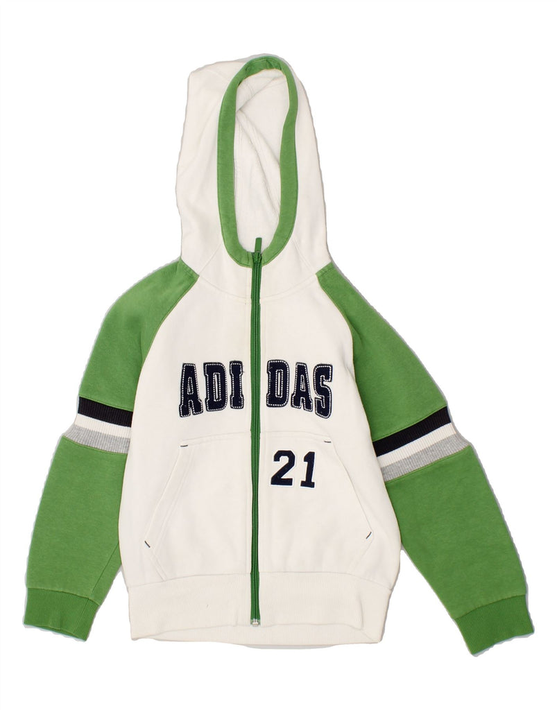 ADIDAS Boys Graphic Zip Hoodie Sweater 9-10 Years White Colourblock Cotton | Vintage Adidas | Thrift | Second-Hand Adidas | Used Clothing | Messina Hembry 