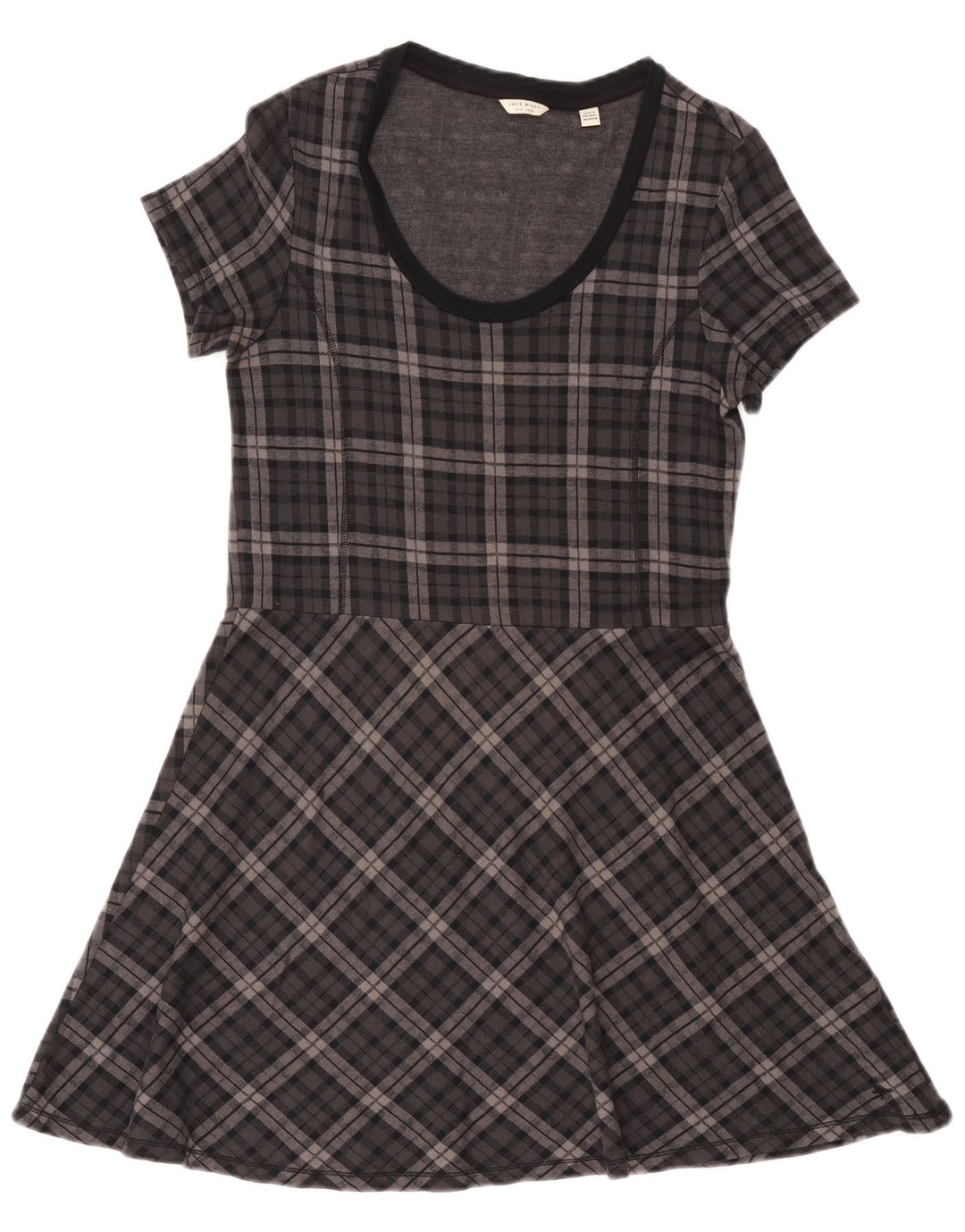 Jack Wills Womens A-Line Dress UK 14 Large Grey Check Cotton