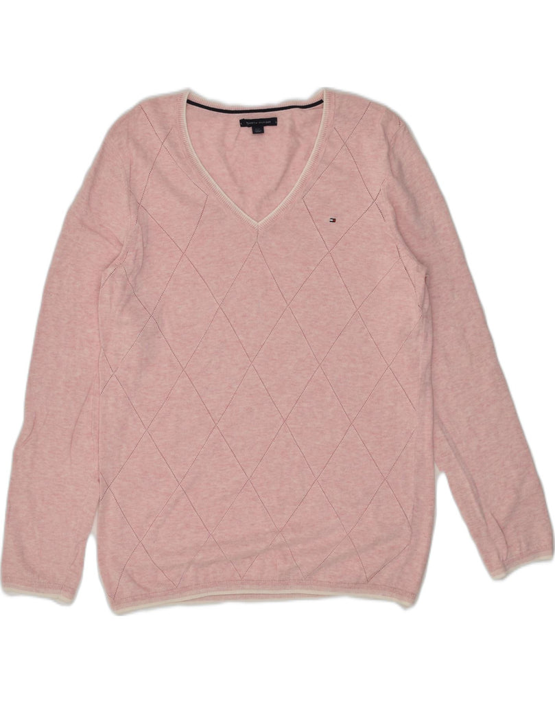 TOMMY HILFIGER Womens V-Neck Jumper Sweater UK 16 Large Pink | Vintage Tommy Hilfiger | Thrift | Second-Hand Tommy Hilfiger | Used Clothing | Messina Hembry 