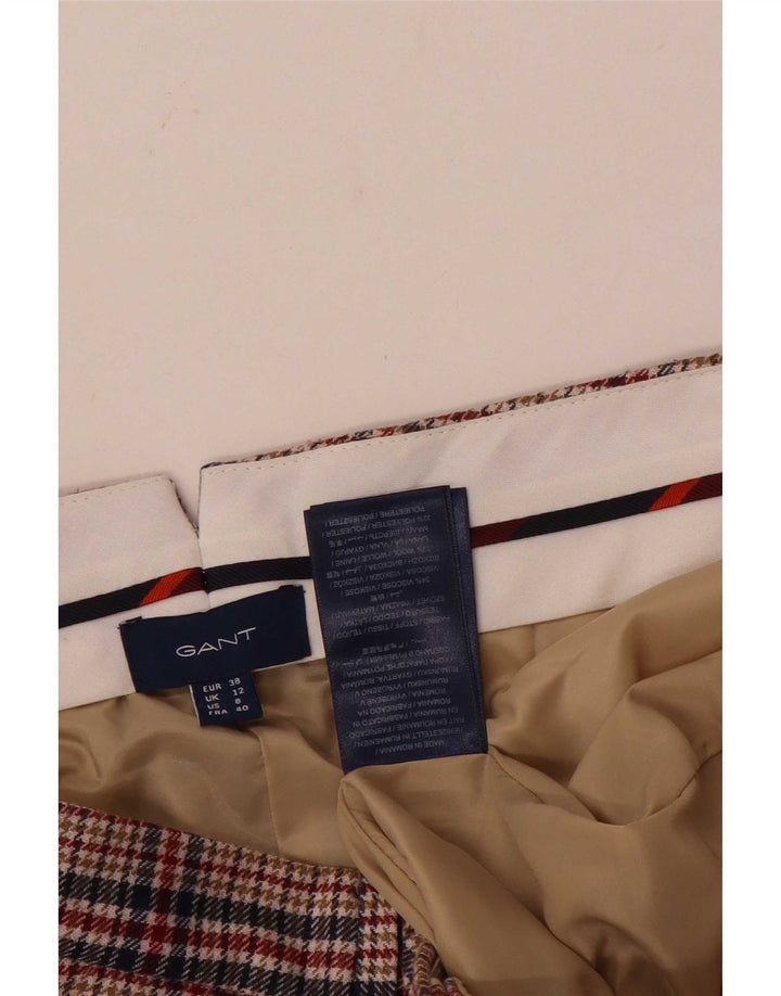 Gant Womens Slim Suit Trousers UK 12 Medium W30 L28 Red Houndstooth Wool