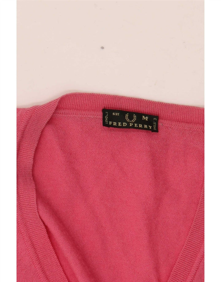 Fred Perry Womens V-Neck Jumper Sweater UK 12 Medium Pink