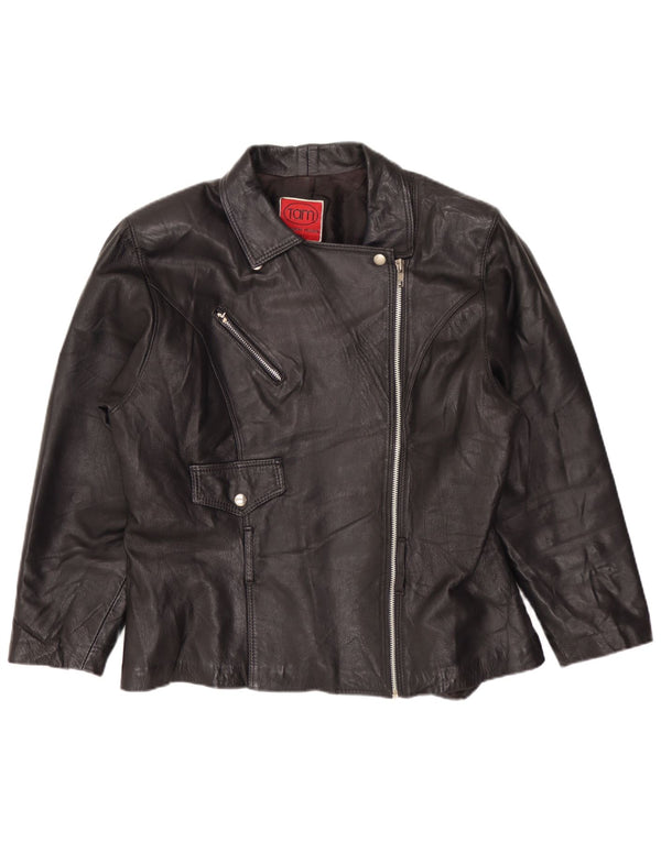 Vintage Womens Leather Biker Jacket UK 14 Medium Black