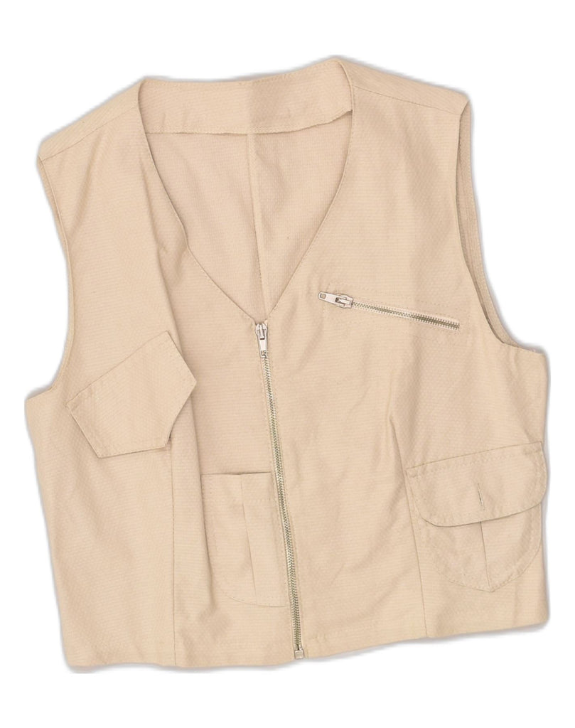 VINTAGE Womens Gilet UK 14 Medium Beige | Vintage Vintage | Thrift | Second-Hand Vintage | Used Clothing | Messina Hembry 