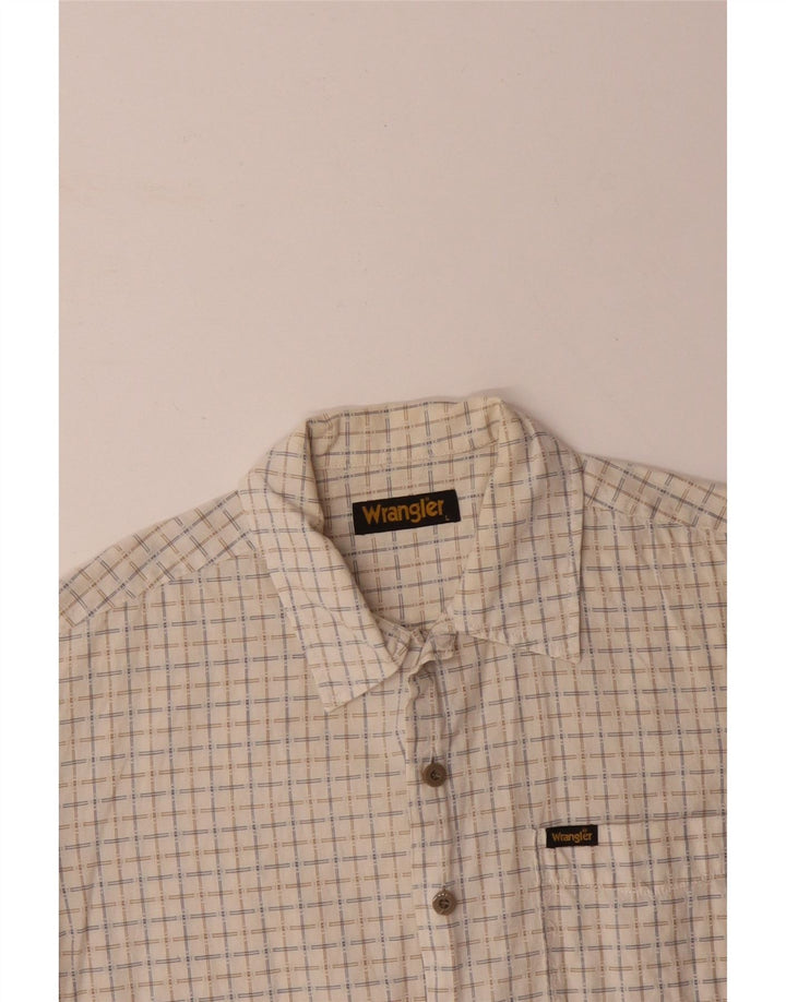 WRANGLER Mens Short Sleeve Shirt Large Beige Check Cotton