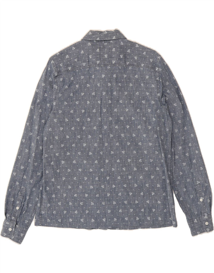 LANDS END Womens Shirt UK 14 Medium Blue Floral Cotton Vintage Lands End and Second-Hand Lands End from Messina Hembry 