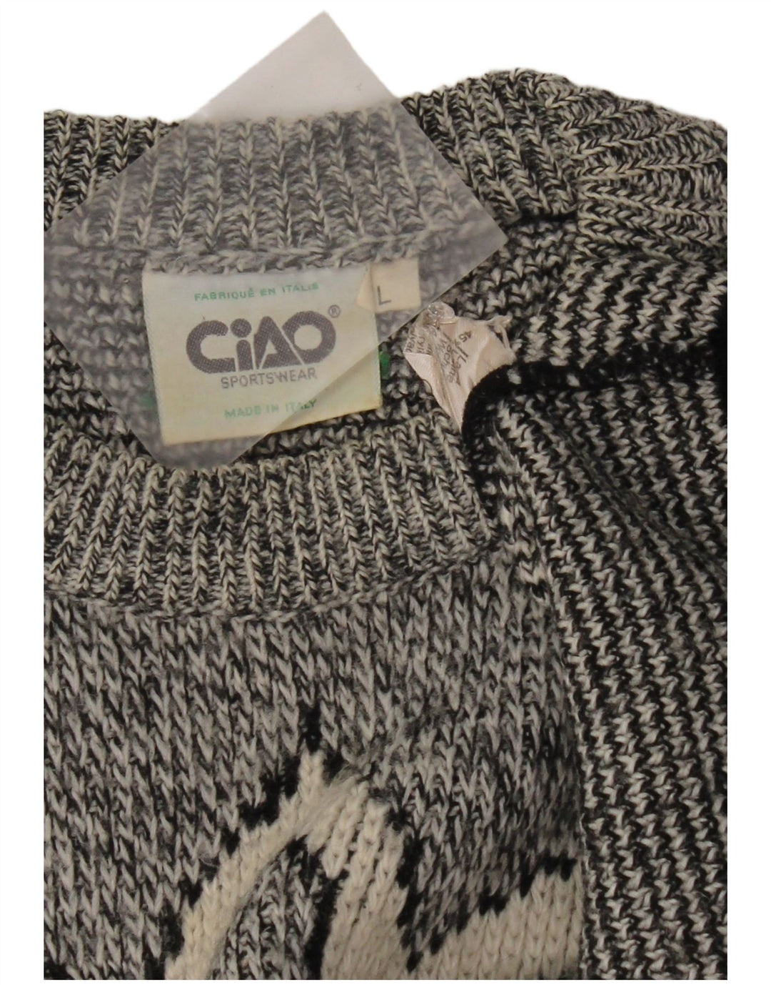 Cido Womens Oversized Crew Neck Jumper Sweater UK 16 Large Grey Fair Isle