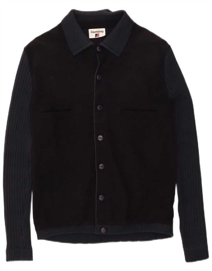 Vintage Mens Cardigan Sweater Medium Navy Blue Colourblock