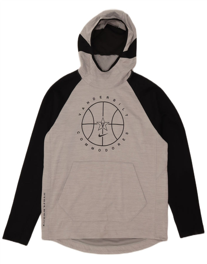 Nike Womens Dri Fit Graphic Hoodie Jumper UK 14 Medium Grey Polyester