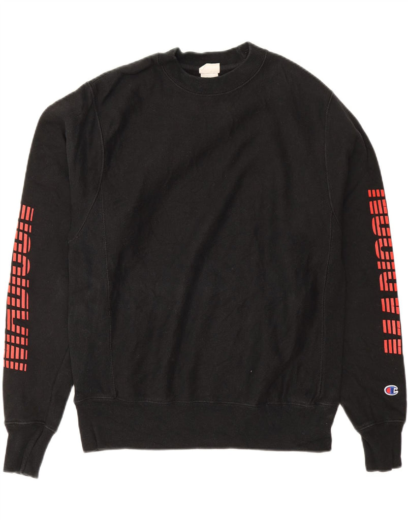 CHAMPION Mens Graphic Sweatshirt Jumper Small Black Cotton Vintage Champion and Second-Hand Champion from Messina Hembry 