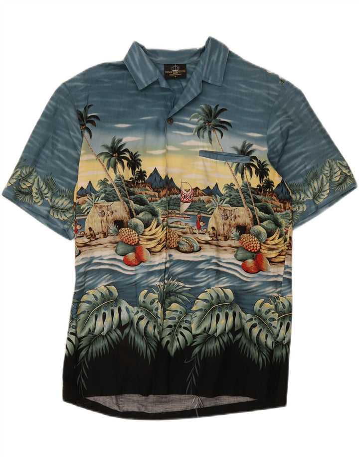ROYAL CREATION Mens Hawaiian Short Sleeve Shirt Medium Blue Cotton