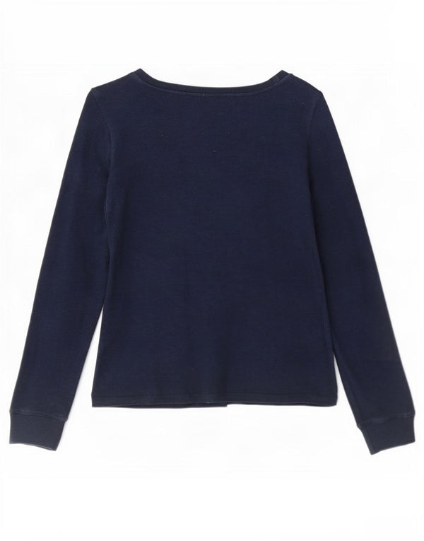 Marks & Spencer Womens Top Long Sleeve UK 14 Medium Navy Blue Floral