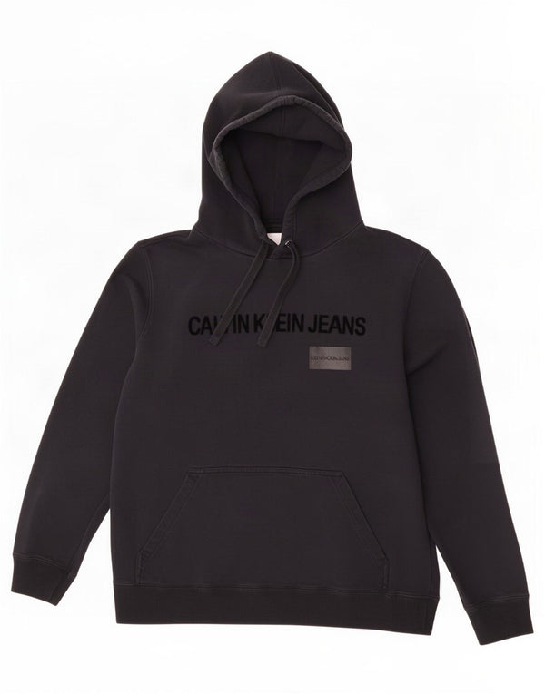 Calvin Klein Jeans Womens Graphic Hoodie Jumper 2XL Black Cotton