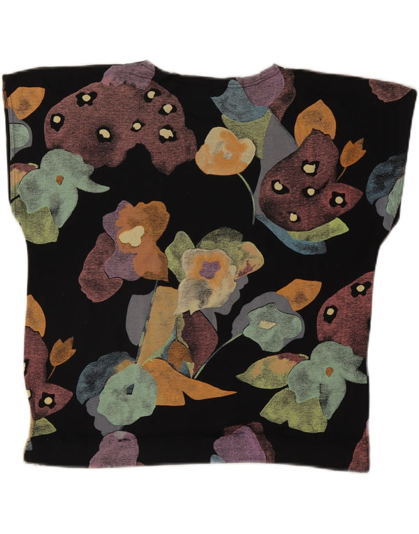 Vintage Womens T-Shirt Top UK 16 Large Black Floral