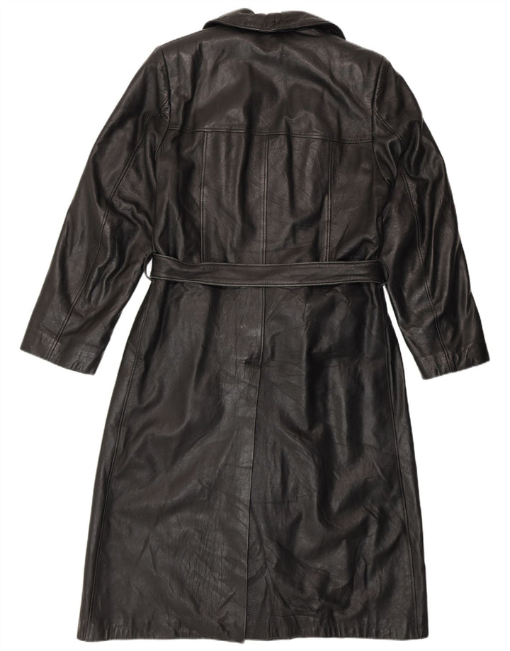 PASCUCCI Mens Double Breasted Leather Coat IT 50 Large Black Leather