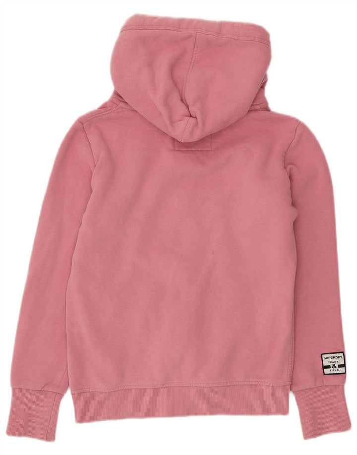 SUPERDRY Womens Graphic Zip Hoodie Sweater UK 10 Small Pink Cotton