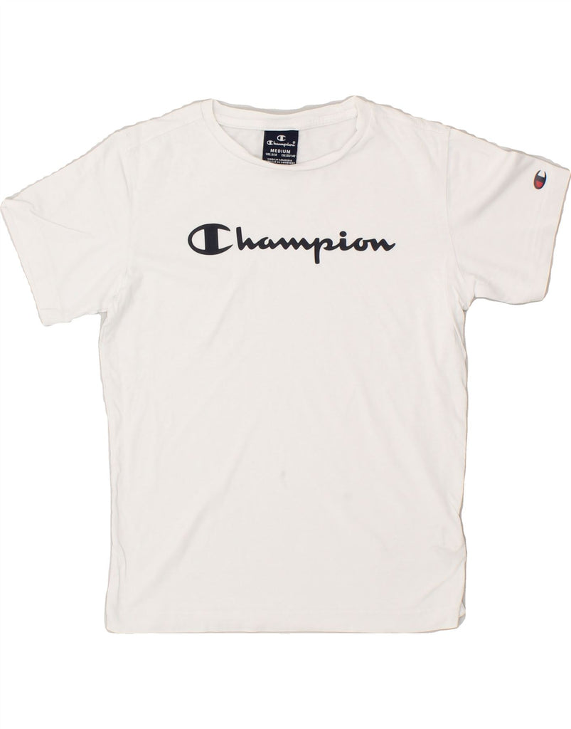 CHAMPION Boys Graphic T-Shirt Top 9-10 Years Medium  White Cotton | Vintage Champion | Thrift | Second-Hand Champion | Used Clothing | Messina Hembry 