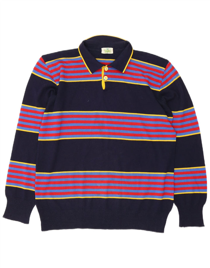 Lemon & Soda Mens Polo Neck Jumper Sweater Medium Navy Blue Striped Wool