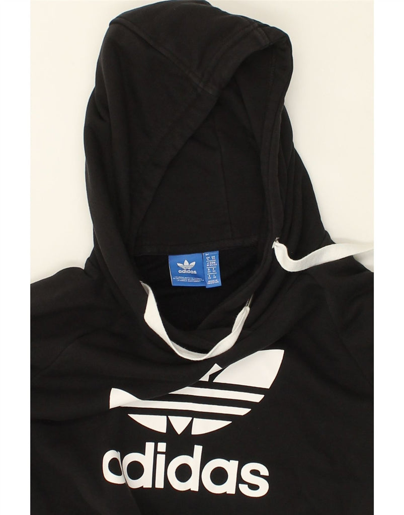 ADIDAS Womens Graphic Crop Hoodie Jumper UK 6 XS Black Cotton | Vintage Adidas | Thrift | Second-Hand Adidas | Used Clothing | Messina Hembry 