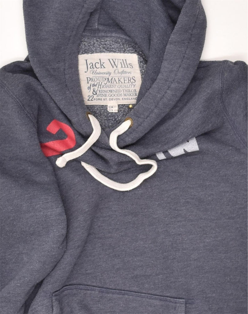 JACK WILLS Womens Graphic Hoodie Jumper UK 10 Small Grey Cotton | Vintage Jack Wills | Thrift | Second-Hand Jack Wills | Used Clothing | Messina Hembry 