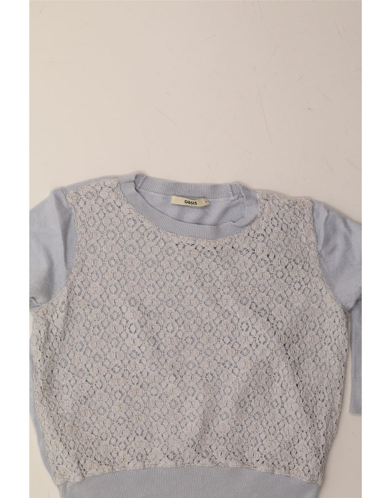OASIS Womens Crop 3/4 Sleeve Boat Neck Jumper Sweater UK 14 Medium Blue Vintage Oasis and Second-Hand Oasis from Messina Hembry 