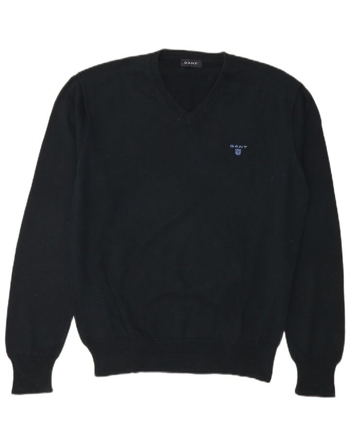 GANT Mens V-Neck Jumper Sweater Medium Navy Blue Cotton